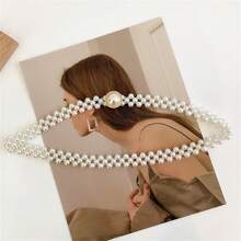 1pc Faux Pearl Decor High-Quality Elastic Waist Belt, Suitable For Daily Dress Matching Summer, School