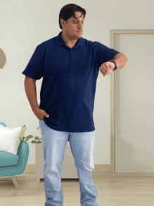 Men Plus Size Polo Shirts - Màu xanh hải quân - Xem 3