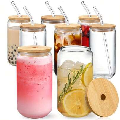 1pc Simple Transparent Cylindrical Large-Capacity Straw Glass With Lid, Hotel Restaurant Lemonade Milk Tea Cola Drink Cup, Office Home Daily Life Multi-Purpose Drinking Cup