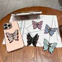 Funda de teléfono con borde cromado y diseño de mariposa colorida compatible con teléfonos Huawei/Honor, apta para Honor 200 Lite X6B, Honor 90 Smart X7B X8B X9B. Funda protectora de teléfono con borde cromado y diseño de mariposa colorida, funda suave con acabado cromado de moda, cubierta con protección antichoque - Borde recto galvanizado morado + soporte de mariposa - Ver 8