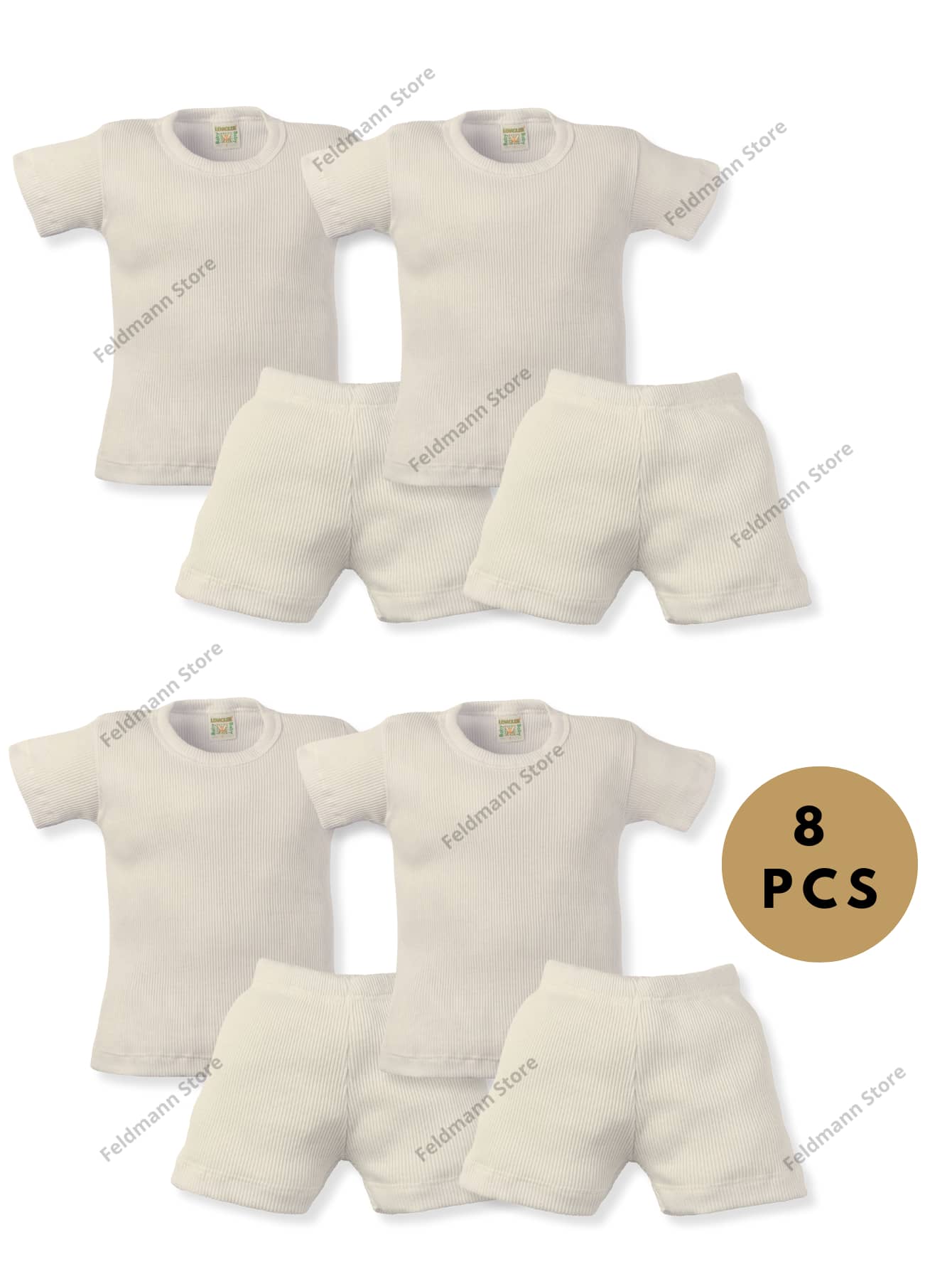 Kit 8 Pieces 4 Short Sleeve Blouses + 4 Shorts Baby Infant Boy And Girl Summer 100% Cotton - 米色 - 查看 1