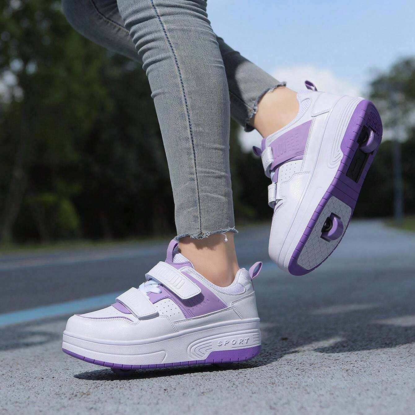 Kids Outdoor Sports Shoes With Wheels, Boys Girls Roller Skate Shoes