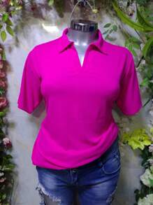 BLUSA CURVY CUELLO SPORT TELA RIF TEXTURA FRESCA - Rosa Fucsia - Ver 1