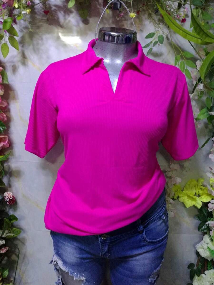 BLUSA CURVY CUELLO SPORT TELA RIF TEXTURA FRESCA - Rosa Fucsia - Ver 1