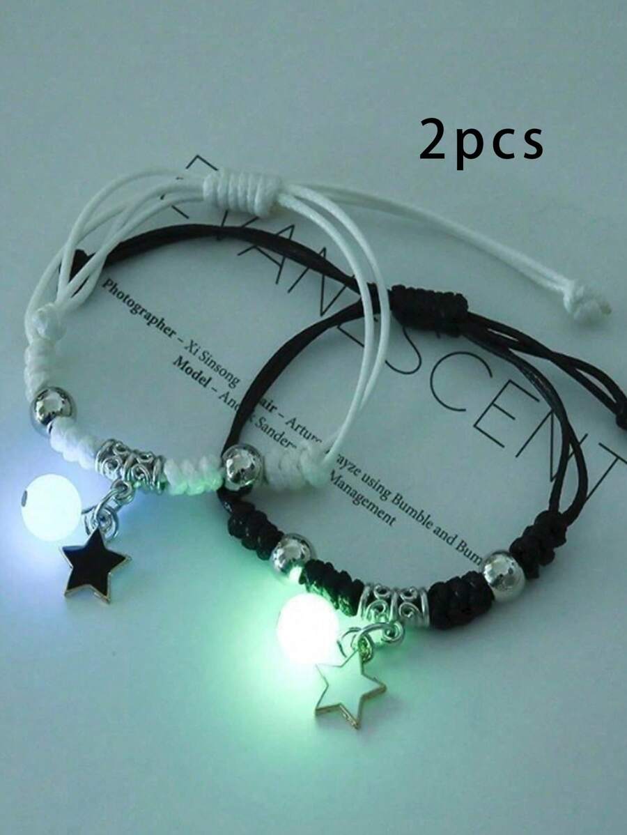 2 Stücke leuchtende handgefertigte geflochtene Paare Armbänder mit Sternen, Seestern und Glücksstern Design, Geschenke für beste Freunde