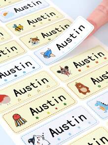 【可定制】个性化姓名标签 - 10/30/60/90 张可水洗熨烫标签，卡通图案贴纸，适用于校服、床上用品、帽子、鞋子、背包、办公及家居用品 - 返校礼物，尺寸 1.77*0.62 英寸，返校季，学习用品，返校季特惠，返校用品，多功能，耐用，装饰性强，可重复使用，精致，时尚，高品质，色彩丰富，现代，可定制，个性化，独特，送给他的理想礼物，送给她的理想礼物，男友，爸爸，女友，妈妈，家人，朋友，茶室，家居，花园，办公室，周年纪念日，情人节，母亲节，生日，父亲节，毕业典礼，婚礼乔迁之喜，节日日历