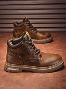 时尚搭配牛仔裤，男士高帮靴，新款秋季春季毛绒橡胶底黑色蓬松休闲中筒靴，时尚男士鞋搭配牛仔裤 - 棕色 - 查看 6