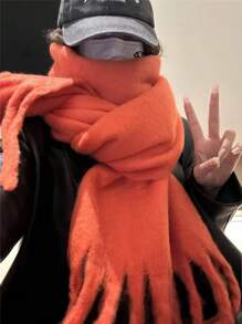 1 Women'solid Color Mohair Scarf Female Autumn Winter 2024 New All-In-One Neck Korean Version Of Advanced Sense Thick Warm Cape Suitable For Daily Use Accessories Women - Multicolor - View 32