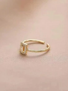 1pc Minimalistic Yet Chic Cubic Zirconia Adjustable Ring, Lightweight Copper Material, Suitable For Back To School/All Seasons - Electrophoresis Color Retention-gold-silver - View 2