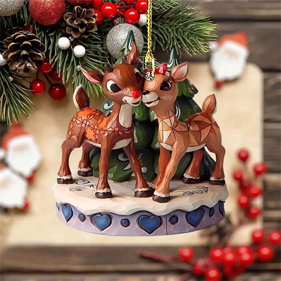 1pc Acrylic tuần lộc tình yêu đồ trang trí treo, trang trí gương chiếu hậu xe hơi 2D, trang trí cây thông Noel, phụ kiện móc chìa khóa, quà tặng ngày lễ cho người yêu - nhiều màu sắc - Xem 1