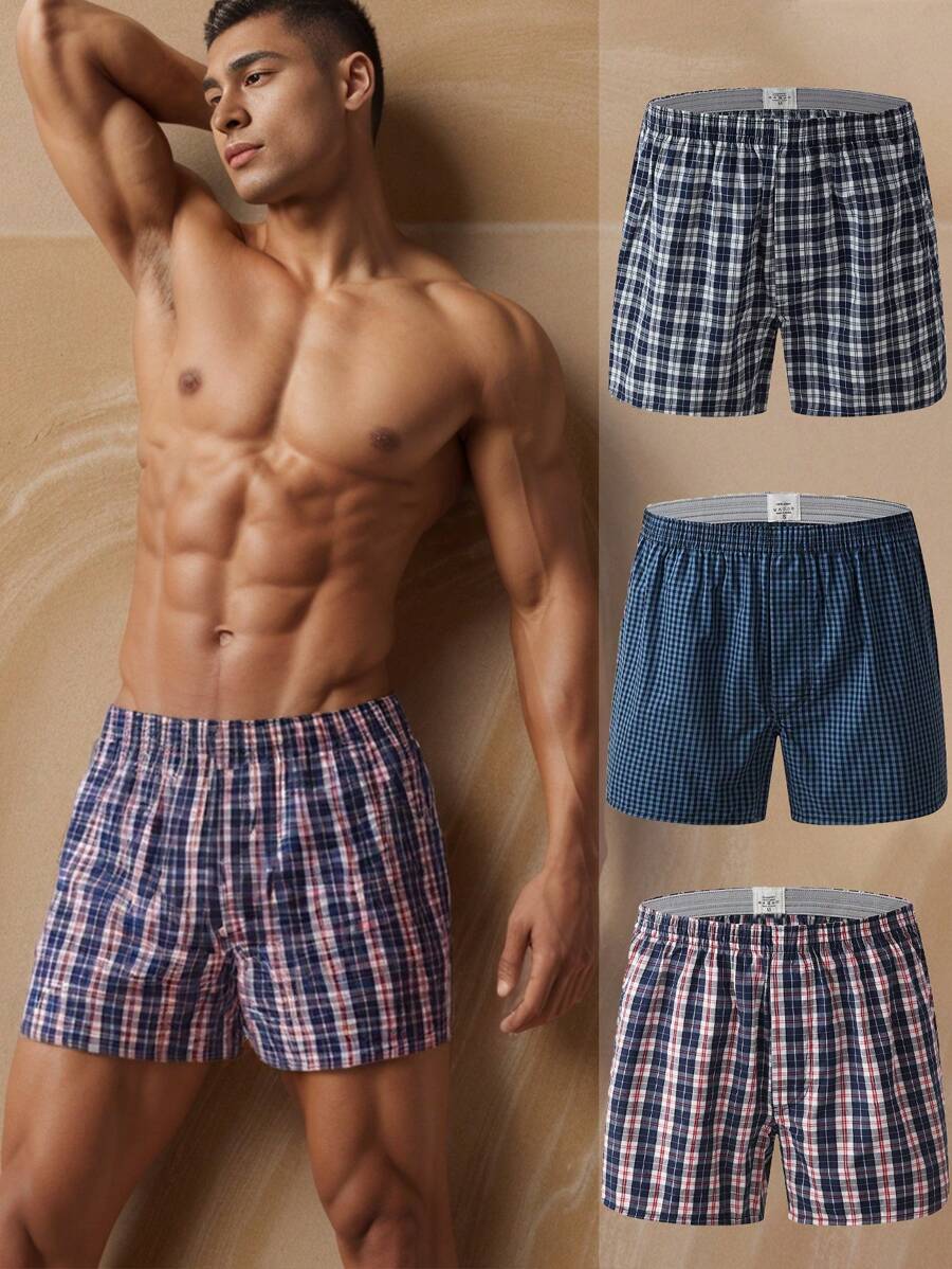 3pcs Random Color Men's Printed Casual Boxer Briefs, Comfortable Sleepwear - Multicolor - View 1