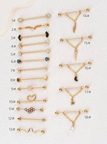1pc Elegant New Arrivals Golden Yellow Industrial Piercing Jewelry 14G 316L Stainless Steel Flower Leaf Heart Wave Industrial Earrings 5A Stone For Women Men Chain Dangle Industrial Bar Piercing Cartilage Helix Piercing Earrings Industrial Barbell Body Piercing Jewelry For Party Daily Wear Valentines,Mom,Mother,Mother's Day,Gift - Multicolor - View 11