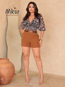 Short Tailoring With Leather Belt Black Moda Social - Lạc đà - Xem 3