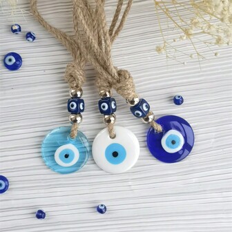 Handcrafted Blue Eye Charm - Evil Eye Pendant, Decorative Glass Wall Hanging With Multiple Color Options, Gold & White Beads, Protective Amulet For Safety, Home Decor, Car Accessory, Bag Pendant, Unique And Distinctive Gift,Home Decor ,Room Decor,Wall Decor Gifts Birthday Graduation