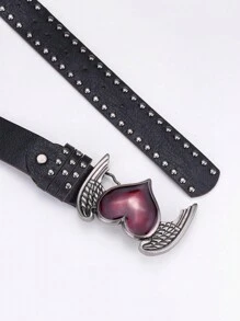 1 件朋克摇滚万圣节人造皮革铆钉心形腰带，适合女士，Y2K 时尚夏季、秋季、万圣节 - 多色 - 查看 4