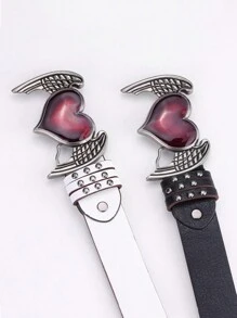 1 件朋克摇滚万圣节人造皮革铆钉心形腰带，适合女士，Y2K 时尚夏季、秋季、万圣节 - 多色 - 查看 2