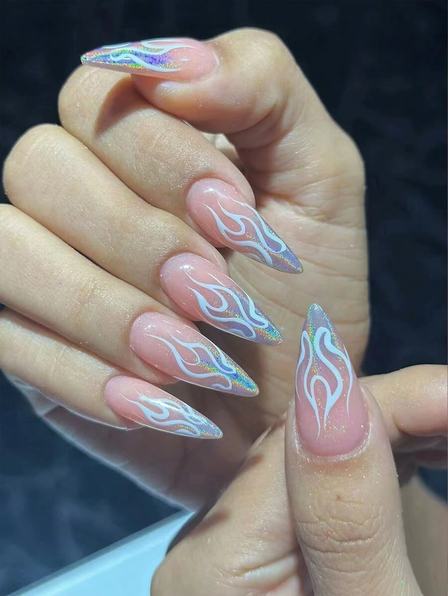 24Pcs Set, Sparkling Line Design Nail Strips, Abs Material, Convenient For Use, Suitable For Women & Girls, Includes 1Pc Gel Film & 1Pc File Press On Nails Nail Supplies Nails - Multicolor - View 1