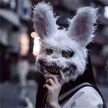 Rabbit Mask Horror Bloody Plush Full Face Rabbit Mask For Halloween Party Masquerade Costume Accessories - Multicolor - View 4