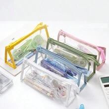 1pc Transparent Large Capacity Student Stationery Bag, Korean Fashion Simple Pencil Case - Multicolor - View 6