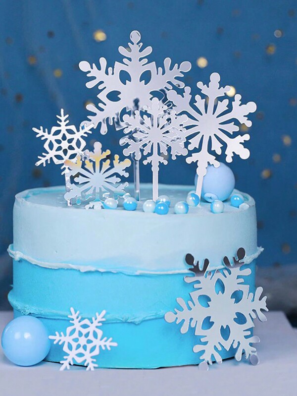 8pcs Christmas Snowflake Acrylic Cupcake Decorations, Christmas Ice Snow Cupcake Decorations, Dessert Decorations For Christmas Party Supplies,Christmas