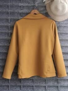 Women's Formal Blazer With Ruffle Details On The Sides Thick Neoprene Fabric - gừng - Xem 2