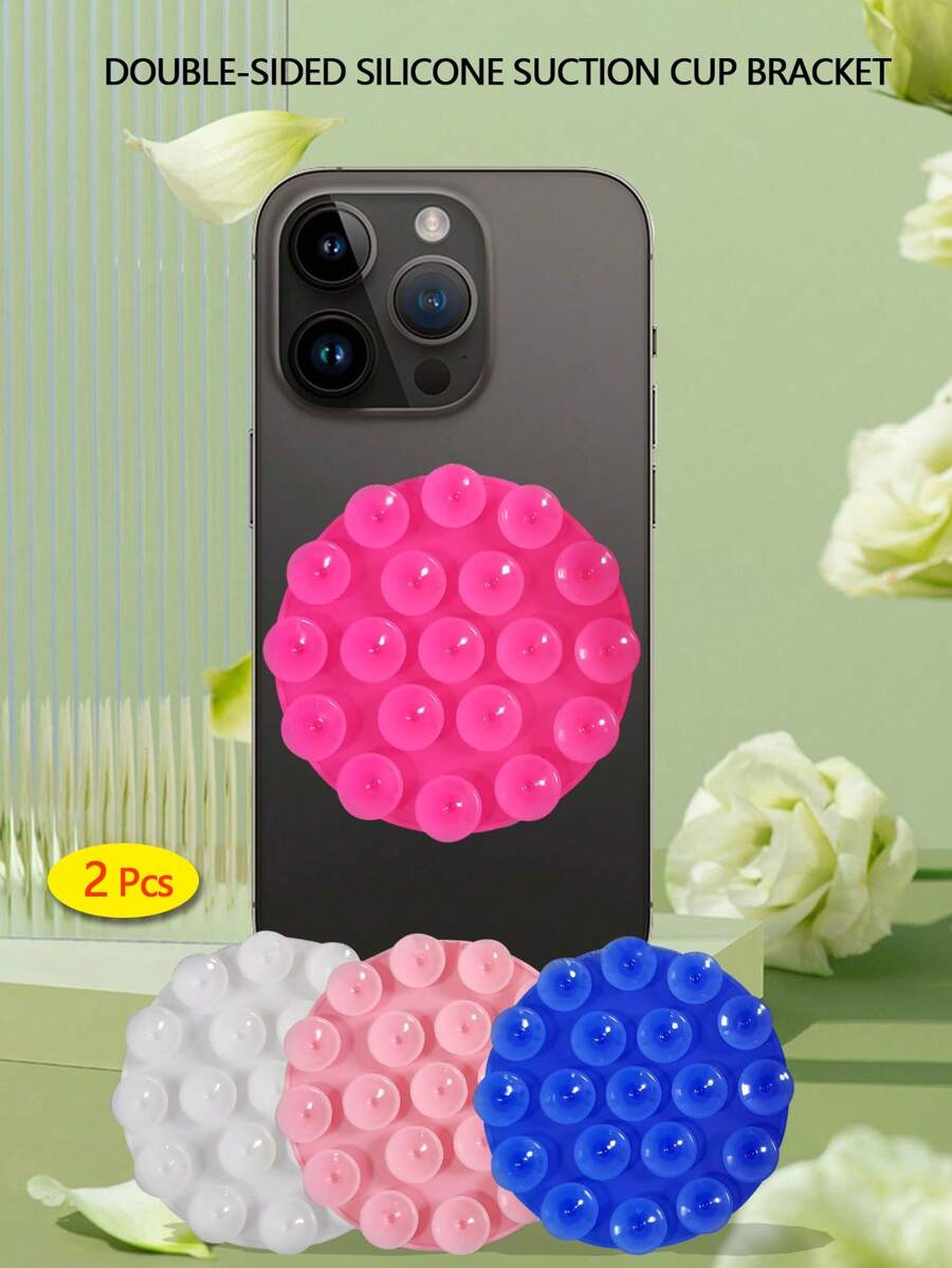 2 件圆形简约双面硅胶吸盘手机支架 - 彩色 - 查看 1