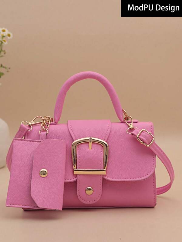 2 piezas/set Bolso cruzado de moda, bolso de hombro de PU de tendencia, bolso de mano elegante de mujer con monedero