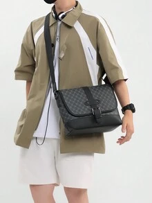 男士时尚大容量仿皮邮差包，休闲翻盖斜挎单肩包，适合返校、大学、旅行、通勤、办公室、商务万圣节圣诞节秋季大学单肩包男士斜挎包男士侧包男士礼物尖叫男包斜挎包冬季圣诞礼物 - 彩色 - 查看 4