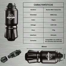 KIT MÁQUINA PARA TATUAR MINI PEN ROCKET Y BATERÍA INALÁMBRICA - Negro - Ver 2