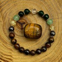 1 pieza/Pulsera de la abundancia y la prosperidad hecha a mano con piedra natural de ojo de tigre y cristal sintético, atrae la prosperidad, la abundancia y el éxito para hombres y mujeres, pulsera de cuentas, regalo de joyería - Multicolor - Ver 2