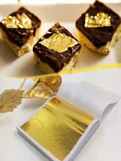 200/100pcs Square Gold Foil Papers (For Decoration Only, Not Edible), DIY Birthday Party Dessert Decoration, Wedding Party Dessert Decor, Suitable For Birthday, Wedding, Party Back To School
