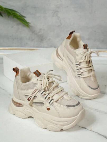 2024 New Fashion Spring/Autumn Thick-Soled Sports Shoes For Women, Chunky Chunky Sneakers With Low-Cut Mesh Breathable Upper, Round Toe, Comfortable, Suitable For Petite Ladies, With Inner Heightening And Wedge Heel, Perfect For Running And Casual Outfits