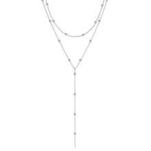 Stainless Steel Multi-Layer Necklace, Elegant Minimalist Style, Fashionable Y-Shape Necklace With Geometric Tassel & Bead Decor - Multicolor - View 5