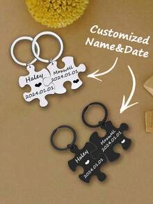 2 chiếc móc khóa cặp đôi bằng thép không gỉ tùy chỉnh, hình dạng câu đố, có thể cá nhân hóa bằng tên, quà tặng cho các cặp đôi hoặc những thứ quan trọng khác - tùy chỉnh thực hiện - Xem 11