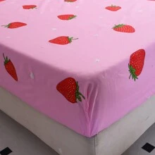 1 pieza Sábana ajustada de microfibra suave con estampado de fresa, planta, hojas, pequeña flor, estampado de cebra, estilo INS sencillo, impresión digital de unicolor (sin funda de almohada), tecnología nano suave y fina, envolvente de 360 grados, lavable a máquina, adecuada para dormitorios estudiantiles, todo el año.