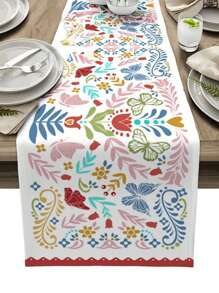 Flowers Wreath Linen Table Runners Floral Skull Skeleton Dresser Scarf Kitchen Dining Table Decor For Autumn Holiday Party Coffee Decorations - Multicolor - View 8