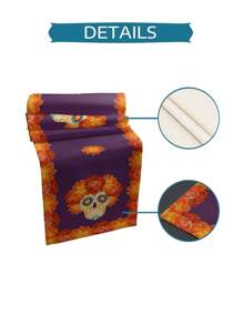 Flowers Wreath Linen Table Runners Floral Skull Skeleton Dresser Scarf Kitchen Dining Table Decor For Autumn Holiday Party Coffee Decorations - Multicolor - View 3