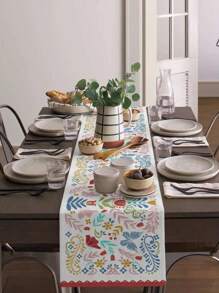 Flowers Wreath Linen Table Runners Floral Skull Skeleton Dresser Scarf Kitchen Dining Table Decor For Autumn Holiday Party Coffee Decorations - Multicolor - View 10
