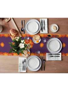 Flowers Wreath Linen Table Runners Floral Skull Skeleton Dresser Scarf Kitchen Dining Table Decor For Autumn Holiday Party Coffee Decorations - Multicolor - View 4