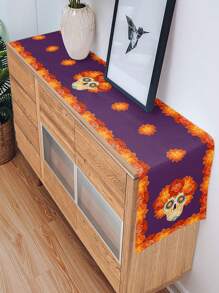 Flowers Wreath Linen Table Runners Floral Skull Skeleton Dresser Scarf Kitchen Dining Table Decor For Autumn Holiday Party Coffee Decorations - Multicolor - View 6