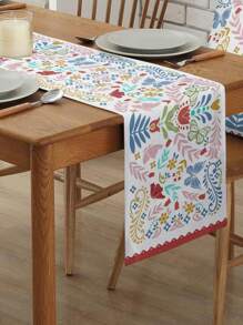 Flowers Wreath Linen Table Runners Floral Skull Skeleton Dresser Scarf Kitchen Dining Table Decor For Autumn Holiday Party Coffee Decorations - Multicolor - View 9