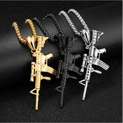 1pc Unique Fashion Accessory, Titanium Steel Camouflage Gun Shaped Pendant, Can Be Worn As Necklace Or Keychain, Stylish Design Fathers Day Gift School Jewelry Men Y2k Accessories Goth Men Chains Jeans Accessories Gothic Jewellery Back To School Street Halloween Accessories Punk