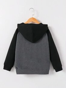 Tween Boy 秋季拼色连帽拉链夹克，保暖外套