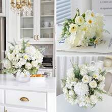 1/3件装仿真花，玫瑰花束，仿真雏菊丝绣球花，仿真植物，房间装饰，秋季装饰，餐桌摆件，情人节礼物，生日派对装饰，婚礼花篮，新娘手捧鲜花，家居装饰，餐厅，卧室，窗台，花瓶，装饰品，新年装饰，户外花园，开学季 - 白色 - 查看 7