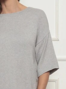 MODAL KNITTING BLOUSE WITH 3/4 ROLLED SLEEVES NEW COLLECTION - 灰色 - 查看 4