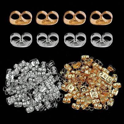 200pcs 6mm Earring Findings, Butterfly Earring Backs, Gold & Silver Color, Jewelry DIY Accessories