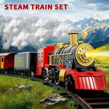 HENGPHY Electric Train Set For Kids, Classic Christmas Train Toys Set For Boys Girls Steam Locomotive Engine, Lights & Sound, Tracks, Birthday Christmas Gifts Toy For Age 3 4 5 6 7 8 9 Years Old Kids - Red - View 2