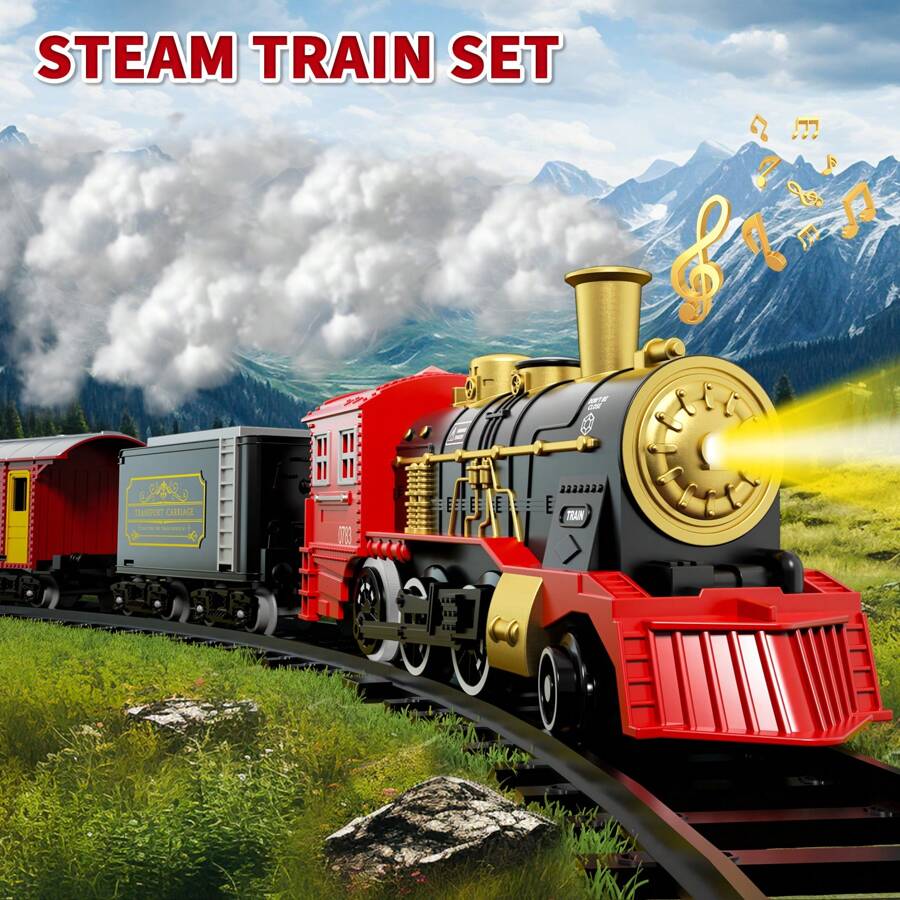 HENGPHY Electric Train Set For Kids, Classic Christmas Train Toys Set For Boys Girls Steam Locomotive Engine, Lights & Sound, Tracks, Birthday Christmas Gifts Toy For Age 3 4 5 6 7 8 9 Years Old Kids