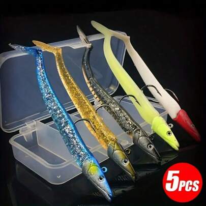 1 Set Of 5pcs High Quality Soft Fishing Lures With Lead Sinker & Hooks, Suitable For Saltwater & Freshwater Fishing - 10g/11cm, 0.35oz/3.9in - Realistic Design & Durable Material, Improve Catch Rate