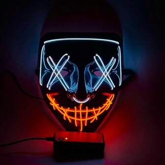1 pieza Máscara de payaso con iluminación LED, máscara de doble color con destellos para fotografía nocturna, disfraces de Halloween, máscara luminosa genial de calavera esqueleto